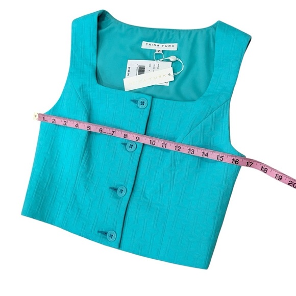 Trina Turk Refreshment 2 Top Oceano Aqua Blue Sleeveless Tile Jacquard Size 2 - Picture 6 of 15